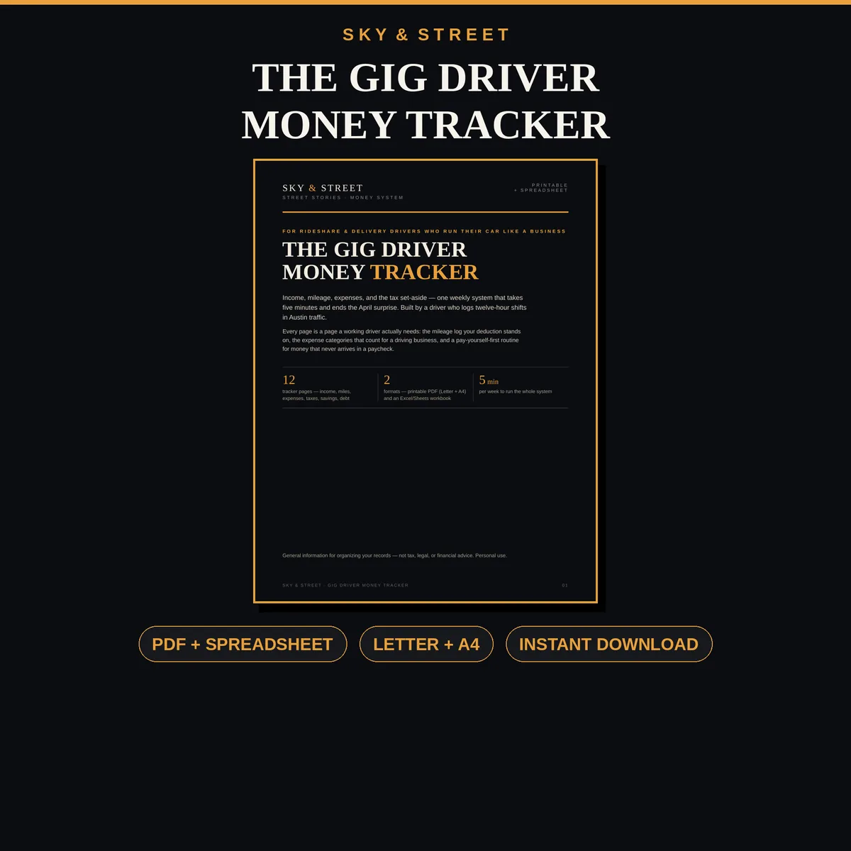 Gig Driver Daily Money Sheet